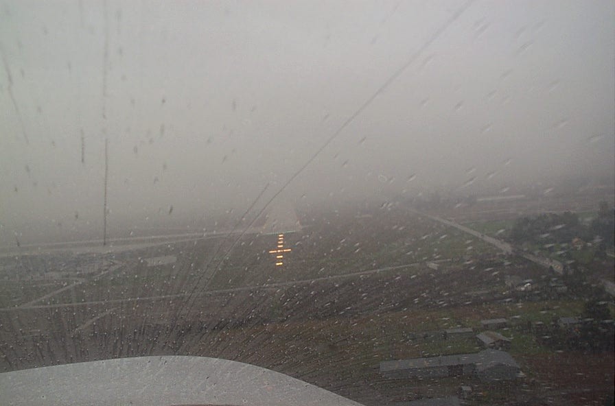 Langley Flying School's Piper Seneca approaching Minimums on the ILS 07 at Abbotsford. Pilot Ryan Gahan.